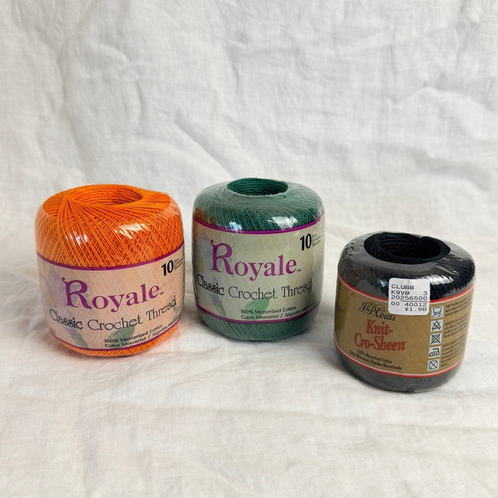 J.P. Coats Lot of 3 Vintage Royale & Knit-Cro-Sheen Crochet Cotton Destash New